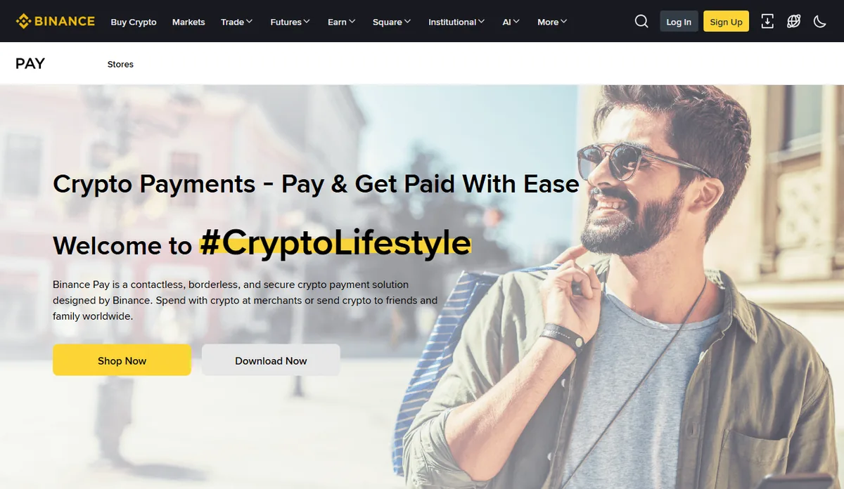 Binance Pay public page headed Crypto Payments, Pay and Get Paid With Ease